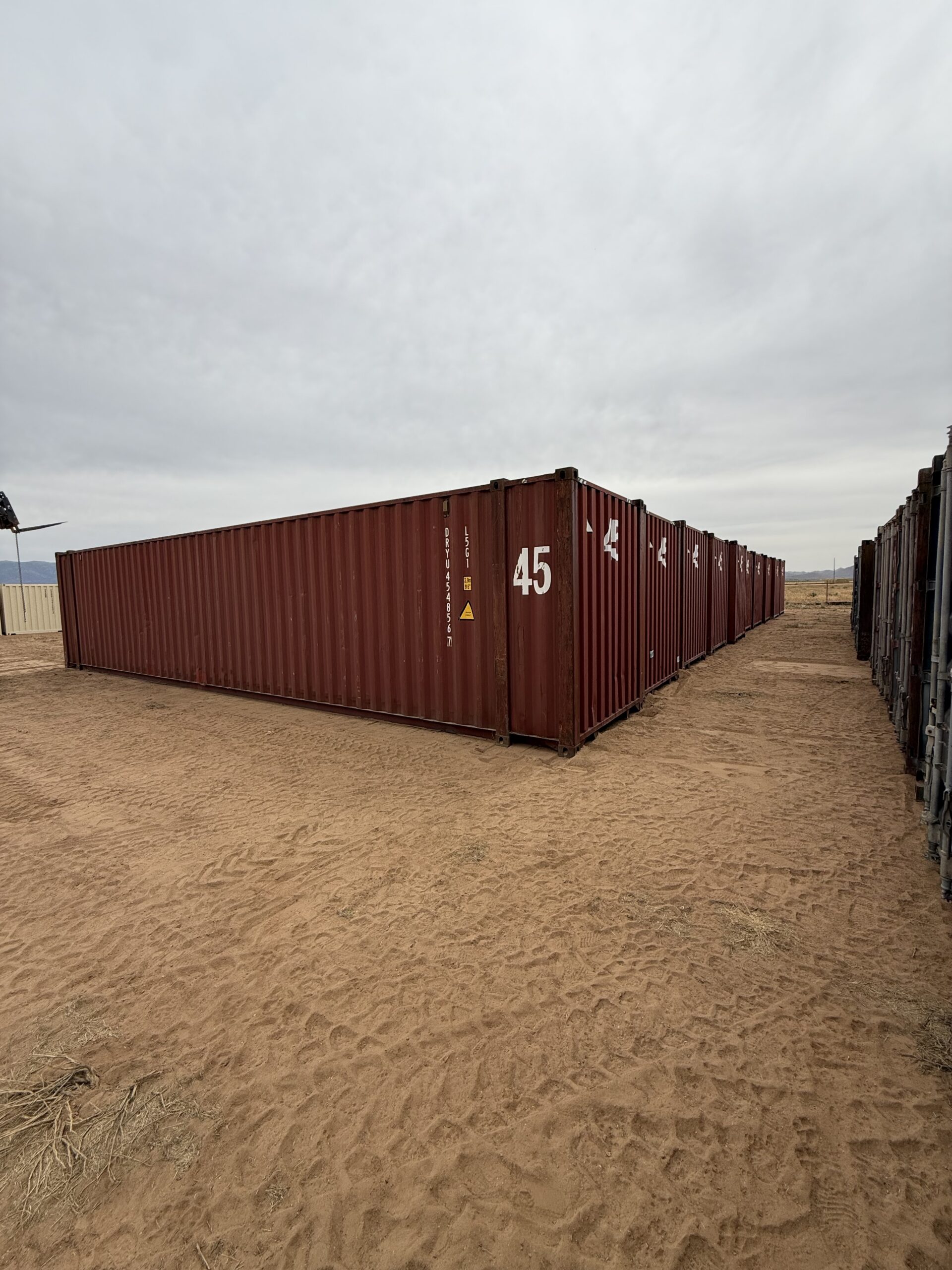 Used 45-foot high cube wind and water tight shipping container available for rent or sale from Conex Creation & Supply in Southern Arizona.