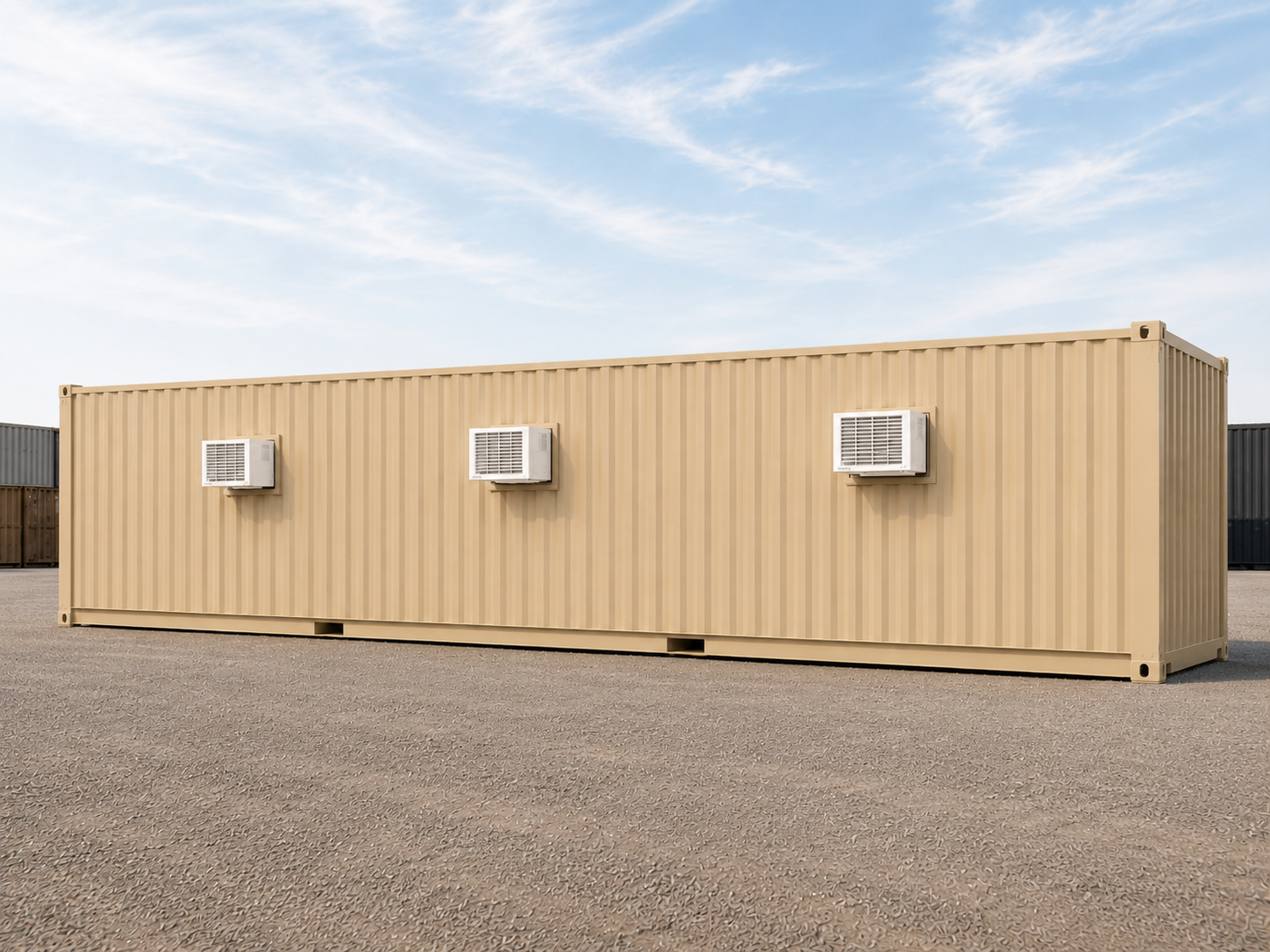 Custom 40-foot high cube shipping container office built for a power plant in Southern Arizona by Conex Creation & Supply.