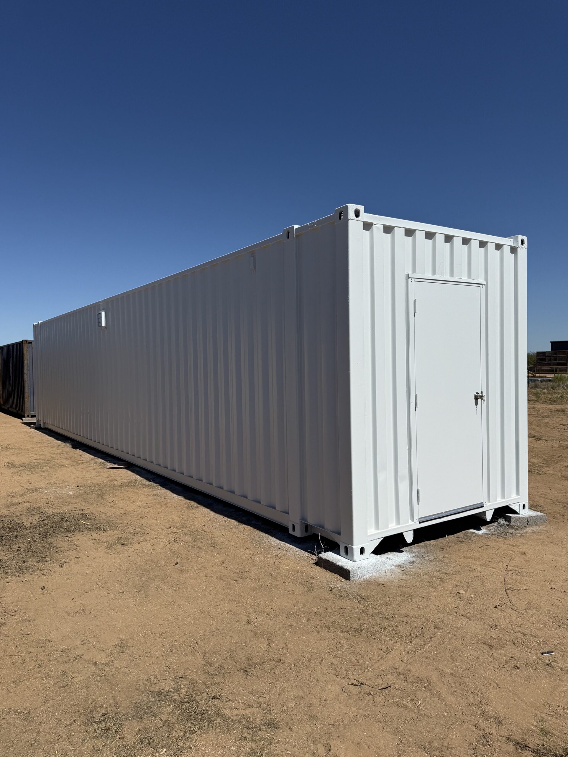 Custom 45-foot high cube shipping container with insulation and exhaust ventilation for agricultural storage in Southern Arizona
