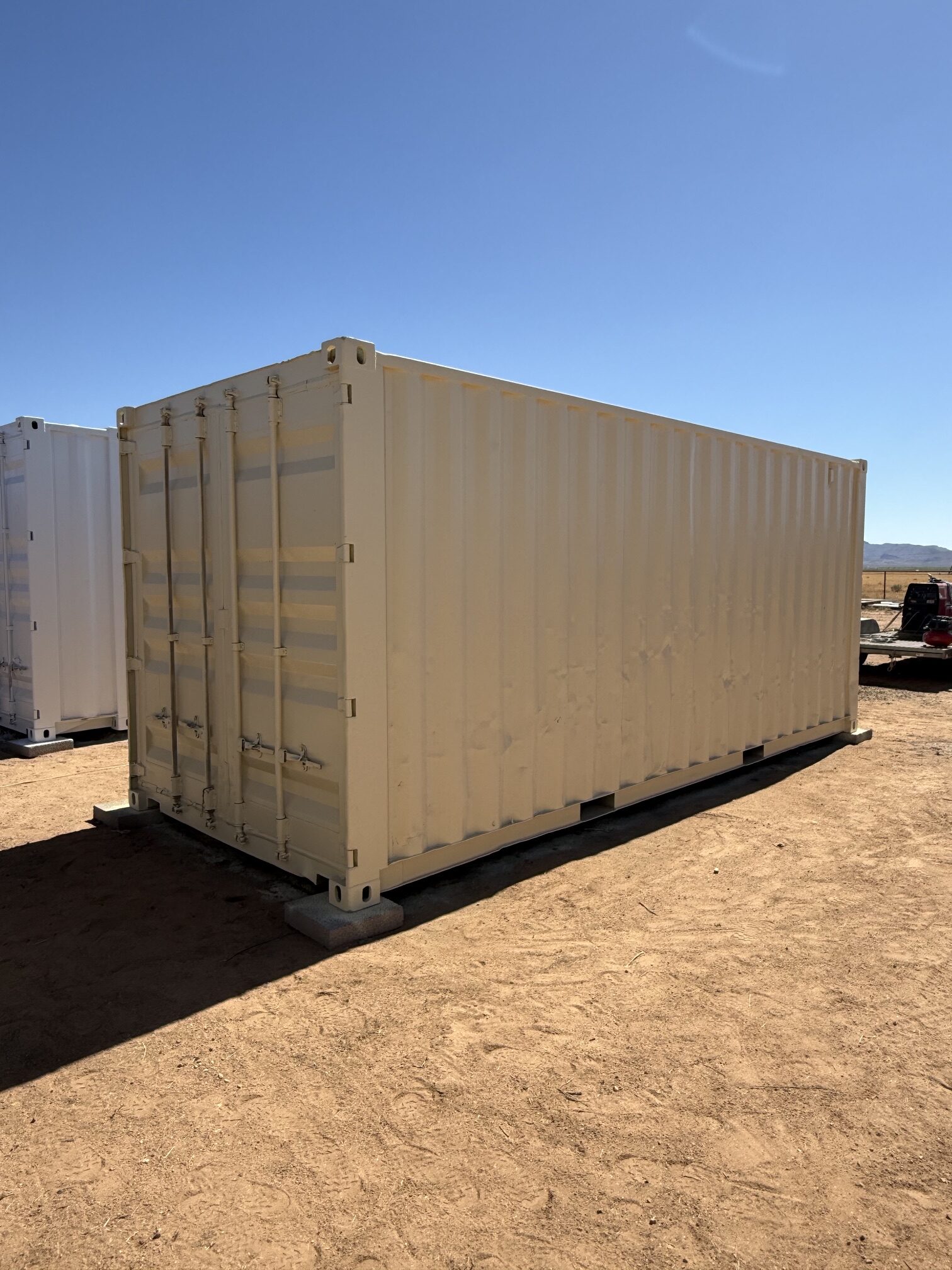 Freshly painted used 20-foot shipping container for sale and ready for delivery in Arizona.